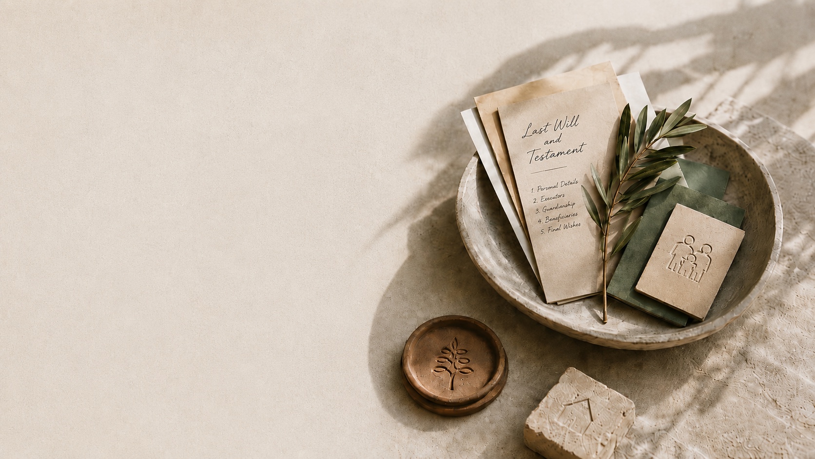 Estate planning documents and a Cedar Capital emblem arranged in warm natural light